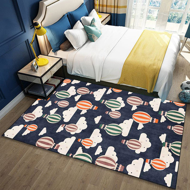 Blue Child's Room Rug Kids Fairy Tales Hot Air Balloon Cloud Pattern Area Rug Polyester Machine Washable Carpet - Clearhalo - 'Area Rug' - 'Rug' - 1609222