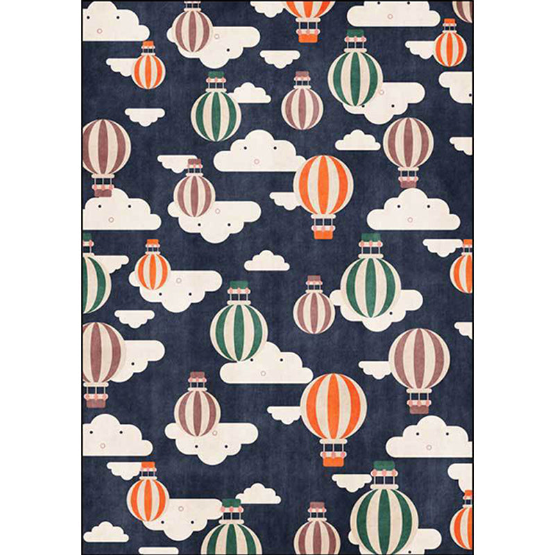 Blue Child's Room Rug Kids Fairy Tales Hot Air Balloon Cloud Pattern Area Rug Polyester Machine Washable Carpet - Clearhalo - 'Area Rug' - 'Rug' - 1609223