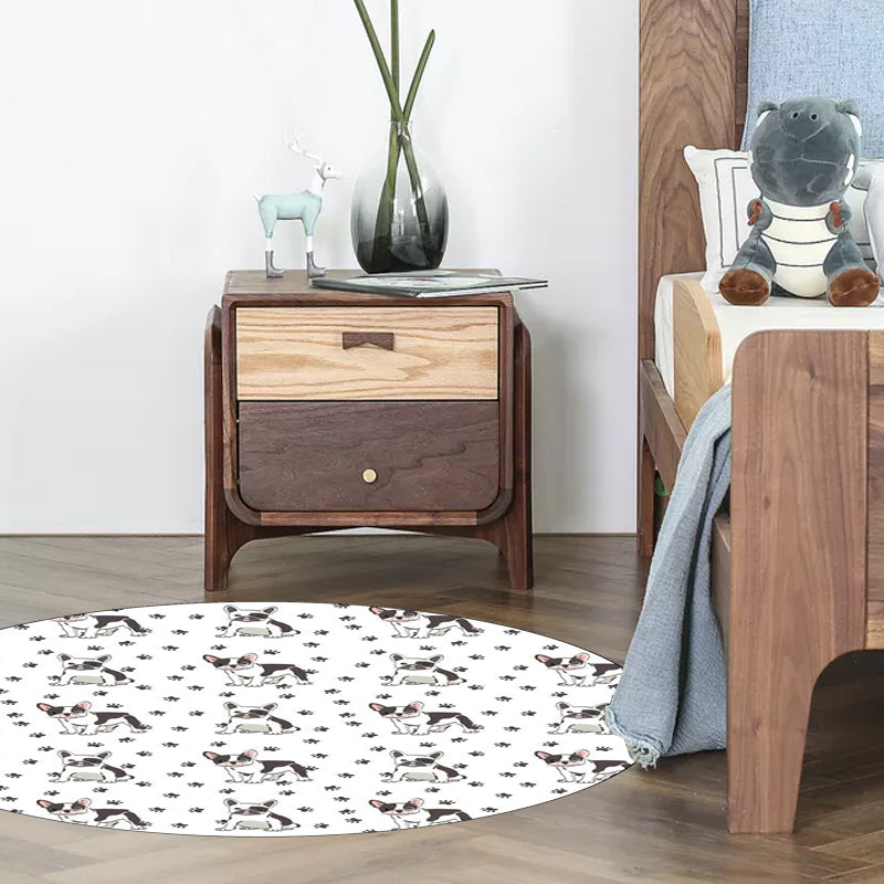 Kids Bedroom Rug in White Animal Dog Footprint Print Rug Polyester Anti-Slip Backing Pet Friendly Area Rug - White - Clearhalo - 'Area Rug' - 'Rug' - 1609585