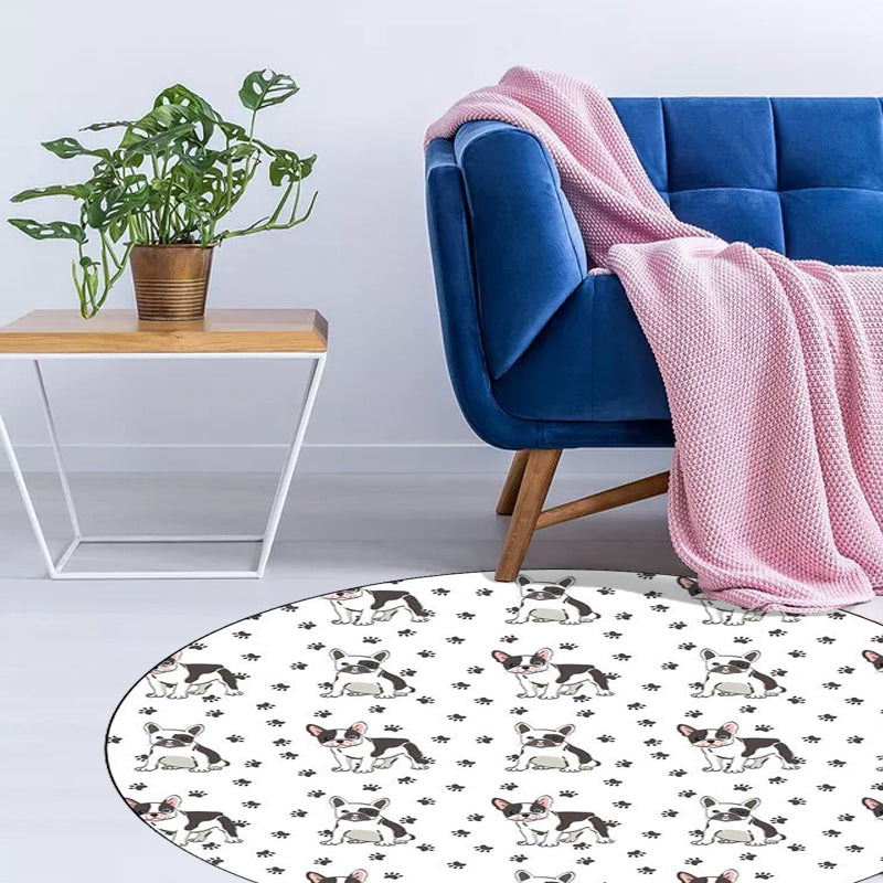 Kids Bedroom Rug in White Animal Dog Footprint Print Rug Polyester Anti-Slip Backing Pet Friendly Area Rug - Clearhalo - 'Area Rug' - 'Rug' - 1609586