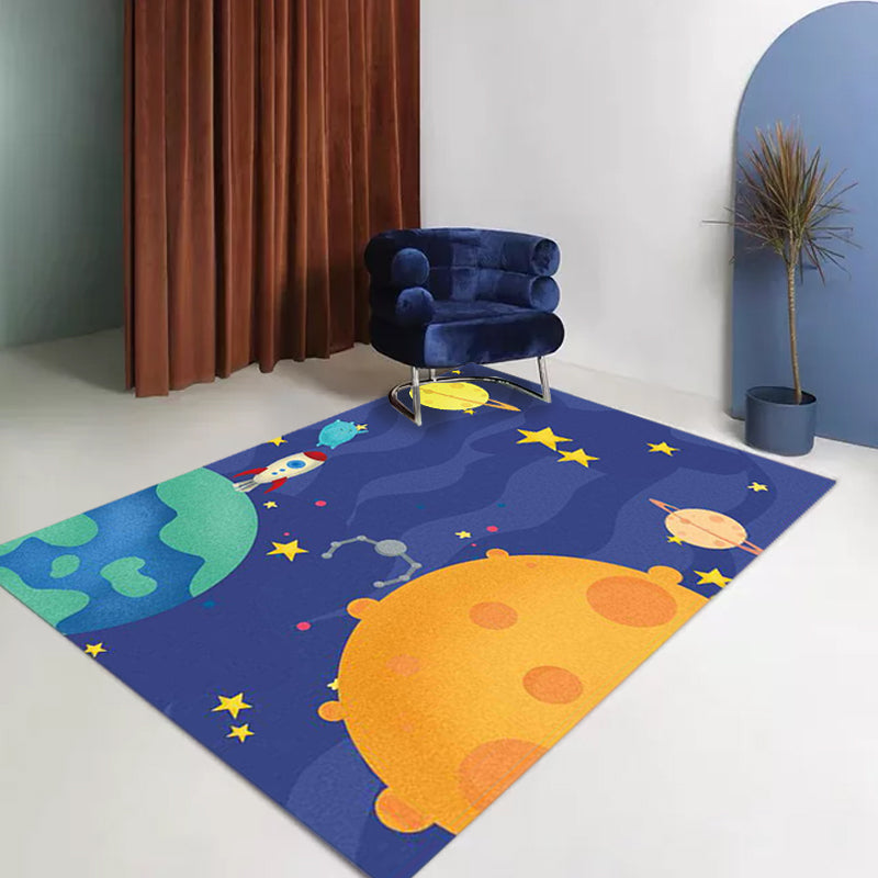 Purple Child's Room Rug Kids Outer Space Planet Star Aircraft Pattern Area Rug Polyester Non-Slip Backing Carpet - Clearhalo - 'Area Rug' - 'Rug' - 1609594