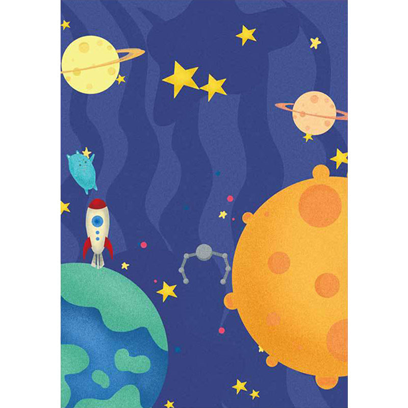 Purple Child's Room Rug Kids Outer Space Planet Star Aircraft Pattern Area Rug Polyester Non-Slip Backing Carpet - Clearhalo - 'Area Rug' - 'Rug' - 1609595