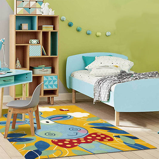 Kids Bedroom Rug in Blue and Yellow Animal Giraffe Cloud Leaf Print Rug Polyester Washable Area Rug - Blue - Clearhalo - 'Area Rug' - 'Rug' - 1609601