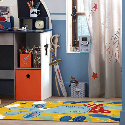 Kids Bedroom Rug in Blue and Yellow Animal Giraffe Cloud Leaf Print Rug Polyester Washable Area Rug - Clearhalo - 'Area Rug' - 'Rug' - 1609602