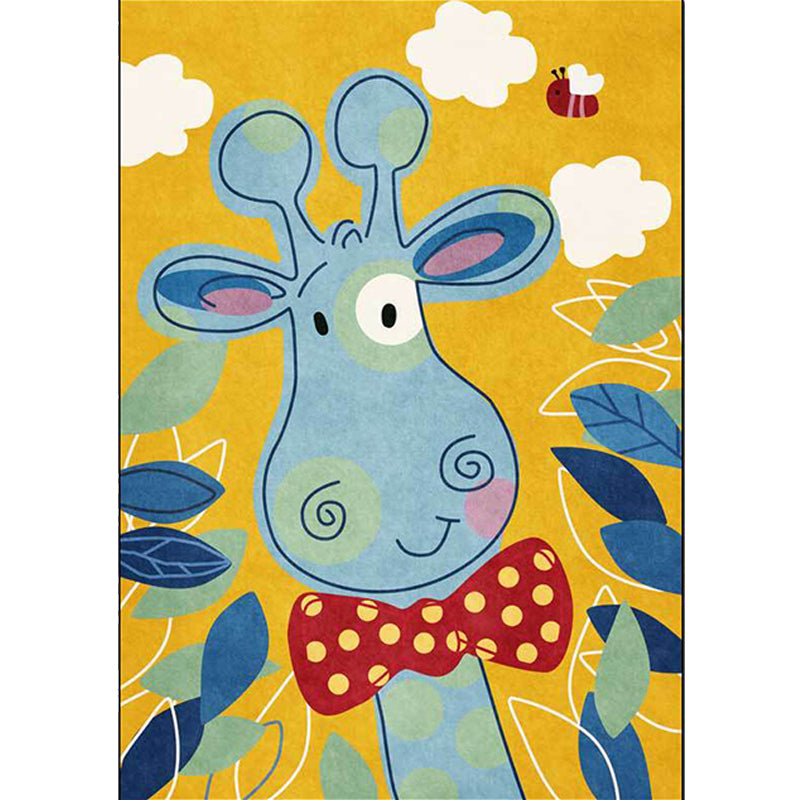 Kids Bedroom Rug in Blue and Yellow Animal Giraffe Cloud Leaf Print Rug Polyester Washable Area Rug - Clearhalo - 'Area Rug' - 'Rug' - 1609603