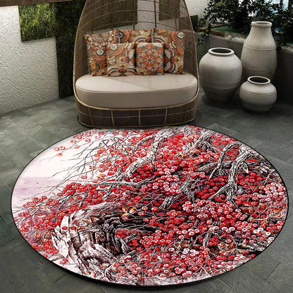 Red Oriental Rug Polyester Floral and Branch Pattern Rug Washable Non-Slip Backing Carpet for Bedroom - Red - Clearhalo - 'Area Rug' - 'Rug' - 1609734