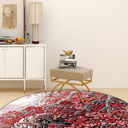 Red Oriental Rug Polyester Floral and Branch Pattern Rug Washable Non-Slip Backing Carpet for Bedroom - Clearhalo - 'Area Rug' - 'Rug' - 1609735