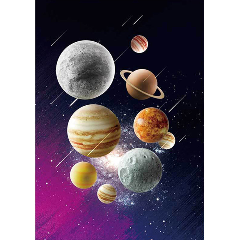 Kids Bedroom Rug in Black and Purple Outer Space Galaxy Planet Print Rug Polyester Machine Washable Area Rug - Clearhalo - 'Area Rug' - 'Rug' - 1609760