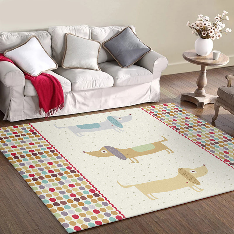 Yellow Child's Room Rug Kids Animal Dog Dots Pattern Area Rug Polyester Non-Slip Machine Washable Carpet - view 2