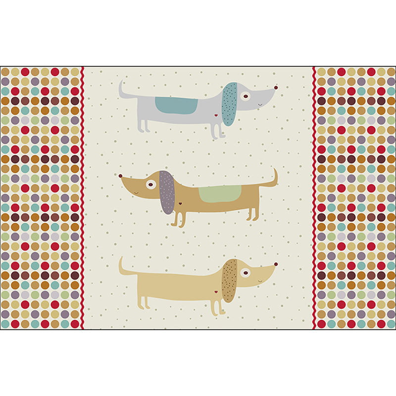 Yellow Child's Room Rug Kids Animal Dog Dots Pattern Area Rug Polyester Non-Slip Machine Washable Carpet