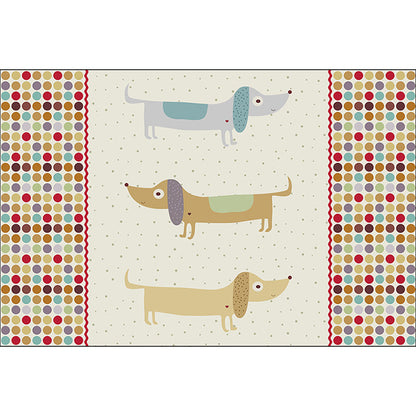 Yellow Child's Room Rug Kids Animal Dog Dots Pattern Area Rug Polyester Non-Slip Machine Washable Carpet