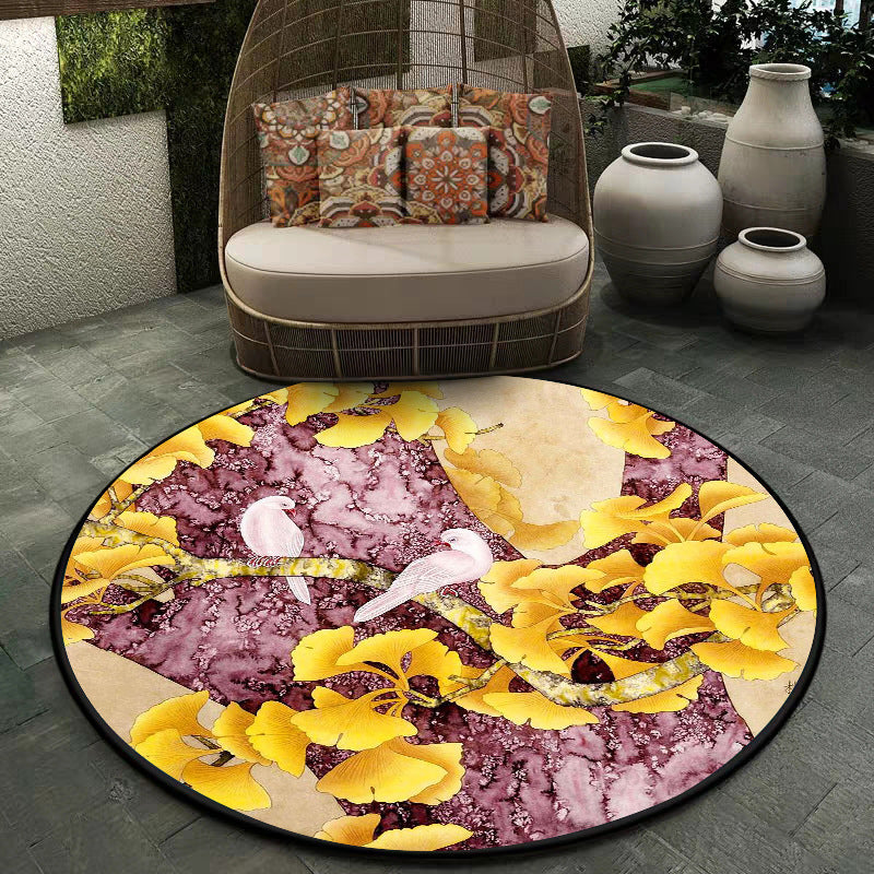 Retro Apricot Leaf Pattern Rug with Bird Yellow and Pink Traditional Rug Polyester Washable Anti-Slip Backing Area Rug for Bedroom Clearhalo 'Area Rug' 'Rug' 1609873