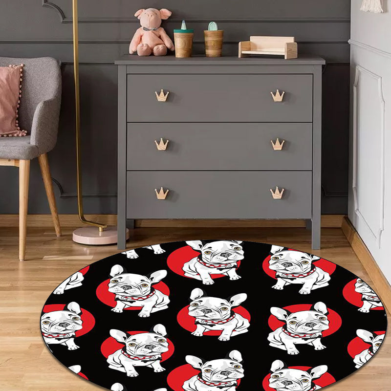 Black Child's Room Rug Kids Animal Dog Pattern Area Rug Polyester Non-Slip Backing Carpet - Red - Clearhalo - 'Area Rug' - 'Rug' - 1609888