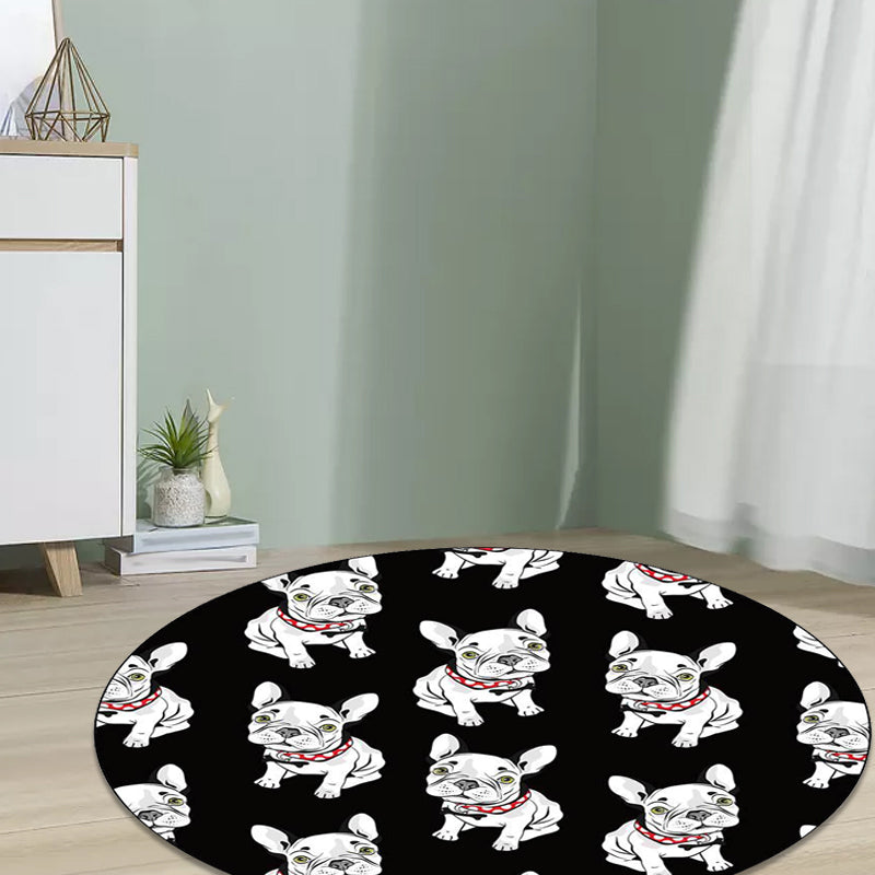 Black Child's Room Rug Kids Animal Dog Pattern Area Rug Polyester Non-Slip Backing Carpet - Black - Clearhalo - 'Area Rug' - 'Rug' - 1609896