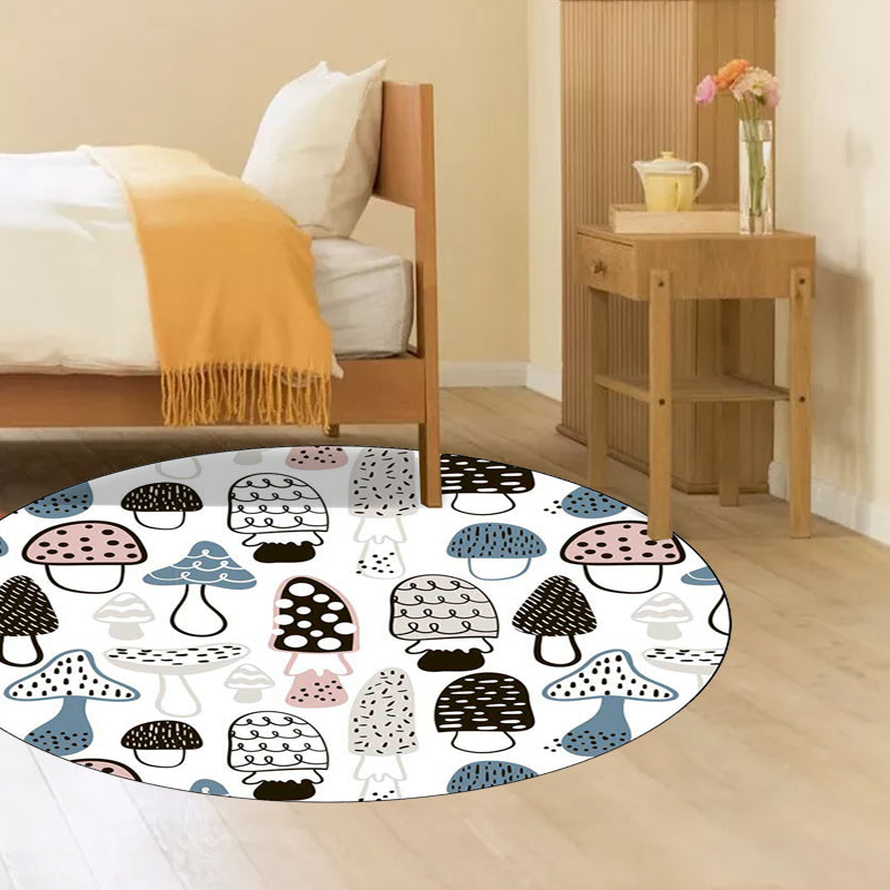 Kids Bedroom Rug in White Botanical Mushroom Print Rug Polyester Anti-Slip Backing Washable Area Rug - Clearhalo - 'Area Rug' - 'Rug' - 1609905