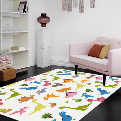 Stylish Kids Rug in White Animal Dinosaur Leaf Tree Pattern Rug Polyester Non-Slip Carpet for Nursery Clearhalo 'Area Rug' 'Rug' 1609913