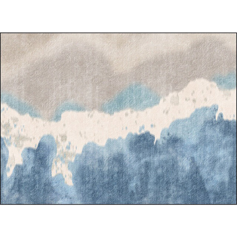 Brown and Blue Oriental Rug Polyester Ink Wash Painting Pattern Rug Washable Non-Slip Backing Carpet for Bedroom - Clearhalo - 'Area Rug' - 'Rug' - 1610004