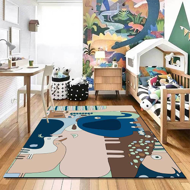 Colorful Child's Room Rug Kids Animal Elephant Giraffe Stripe Pattern Area Rug Polyester Washable Carpet