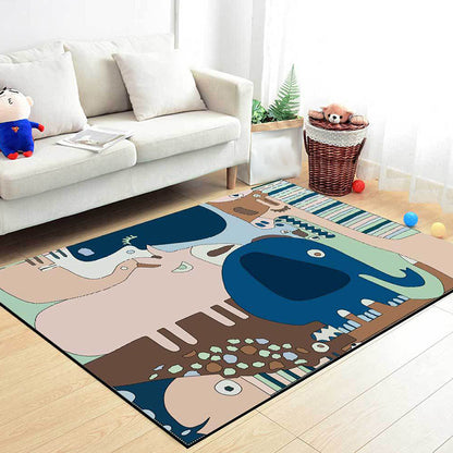 Colorful Child's Room Rug Kids Animal Elephant Giraffe Stripe Pattern Area Rug Polyester Washable Carpet