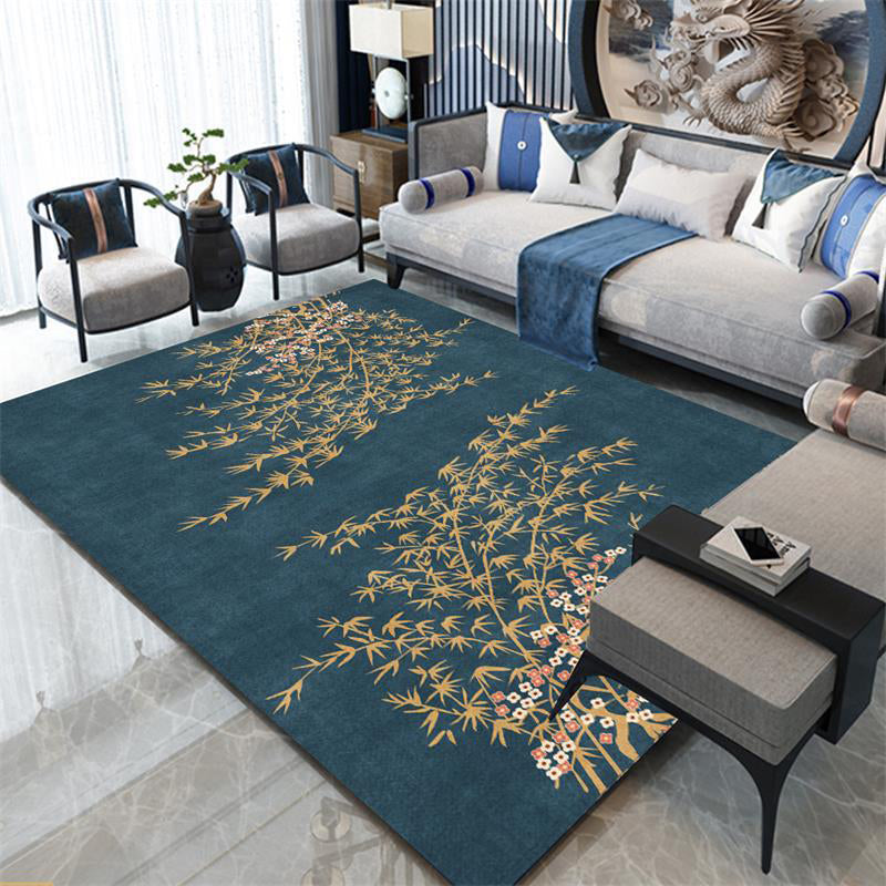 Retro Leaf Pattern Rug Navy Oriental Rug Polyester Washable Anti-Slip Backing Area Rug for Bedroom Navy Clearhalo 'Area Rug' 'Rug' 1610113