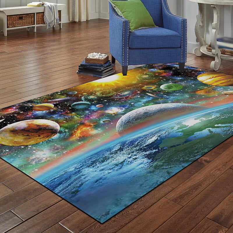 Scandinavian Modern Rug in Blue Outer Space Planets Pattern Rug Polyester Non-Slip Carpet for Home Decoration Blue Clearhalo 'Area Rug' 'Rug' 1610129