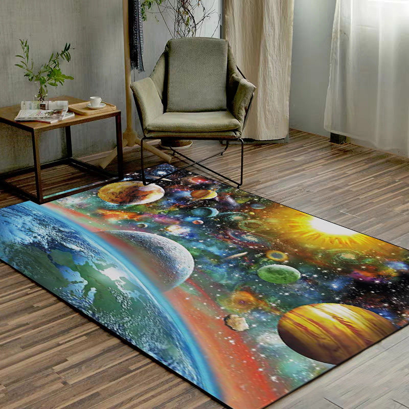 Scandinavian Modern Rug in Blue Outer Space Planets Pattern Rug Polyester Non-Slip Carpet for Home Decoration Clearhalo 'Area Rug' 'Rug' 1610130