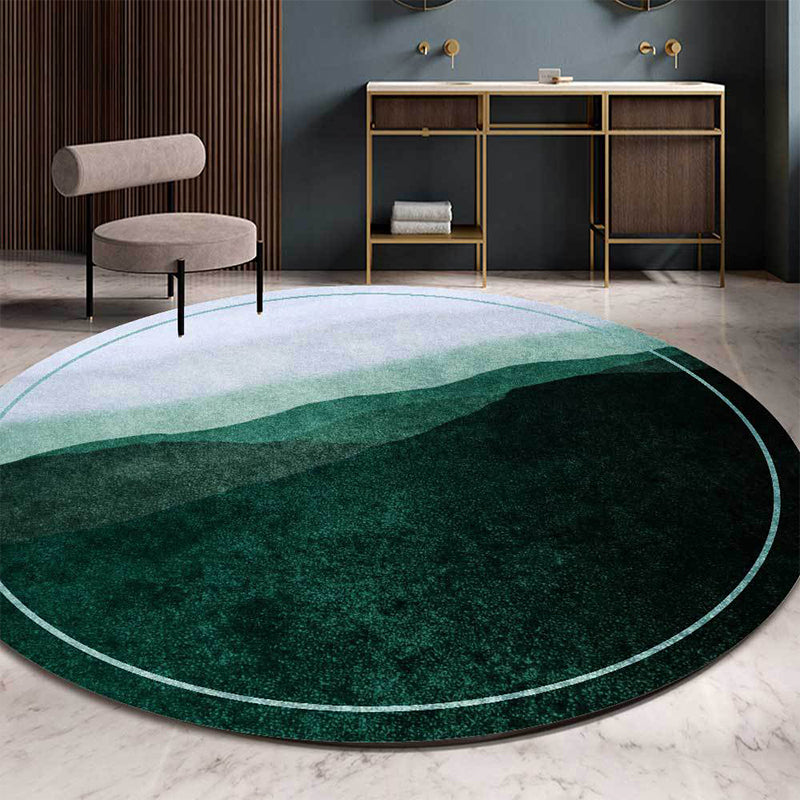 Green and Grey Oriental Rug Polyester Mountain Ombre Pattern Rug Washable Non-Slip Backing Carpet for Living Room