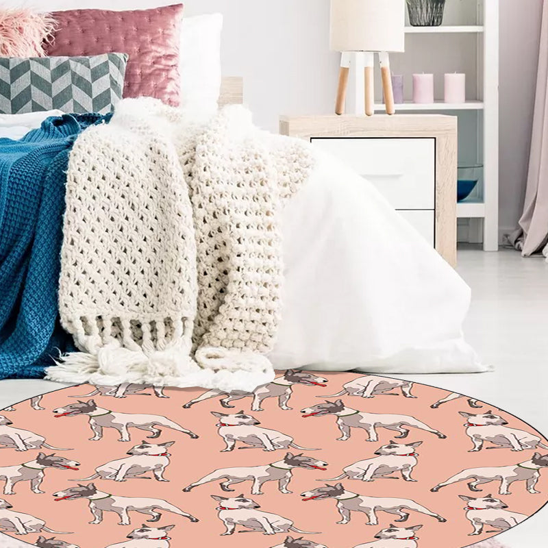 Orange Child's Room Rug Kids Animal Dog Pattern Area Rug Polyester Stain-Resistant Washable Carpet - view 2
