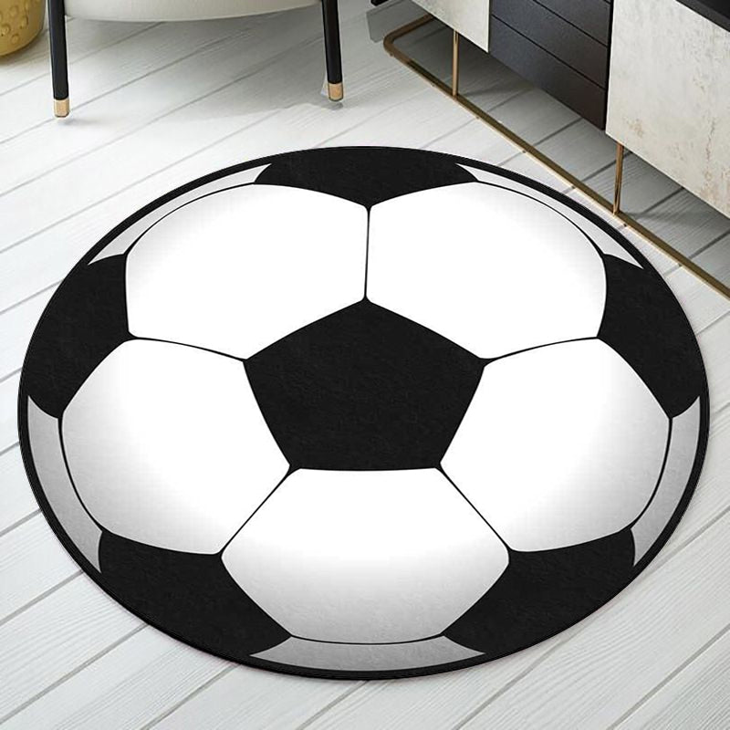 Black and White Child's Room Rug Kids Sports Football Pattern Area Rug Polyester Washable Stain-Resistant Carpet - Black - Clearhalo - 'Area Rug' - 'Rug' - 1610434