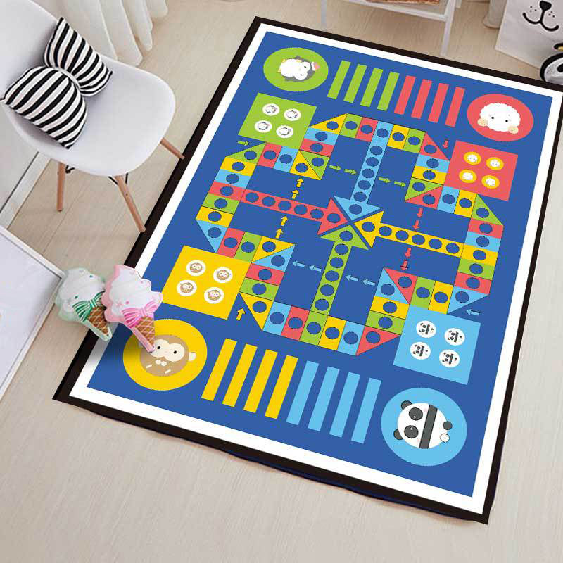 Blue Child's Room Rug Kids Educational Ludo Pattern Area Rug Polyester Pet Friendly Washable Carpet - Blue - Clearhalo - 'Area Rug' - 'Rug' - 1610442