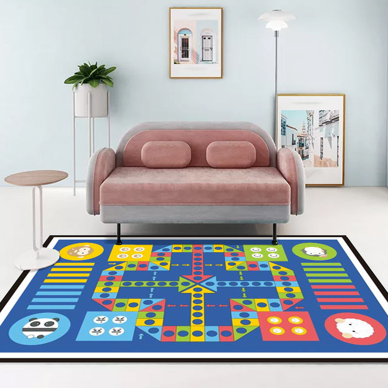 Blue Child's Room Rug Kids Educational Ludo Pattern Area Rug Polyester Pet Friendly Washable Carpet - Clearhalo - 'Area Rug' - 'Rug' - 1610443