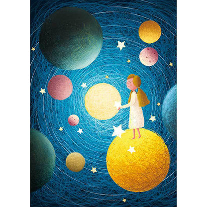 Cute Kids Rug in Blue Outer Space Planet Figure Pattern Rug Polyester Non-Slip Washable Carpet for Nursery