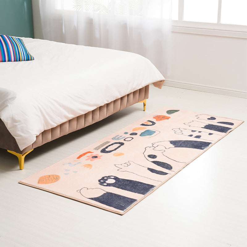 Apricot Kids Rug Polyester Cat Foots Print Rug Washable Non-Slip Backing Carpet for Kids' Room - Apricot - Clearhalo - 'Area Rug' - 'Rug' - 1610616