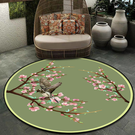 Vintage Floral Pattern Rug with Bird Green Polyester Rug Machine Washable Non-Slip Area Rug for Bedroom Green Clearhalo 'Area Rug' 'Rug' 1610622