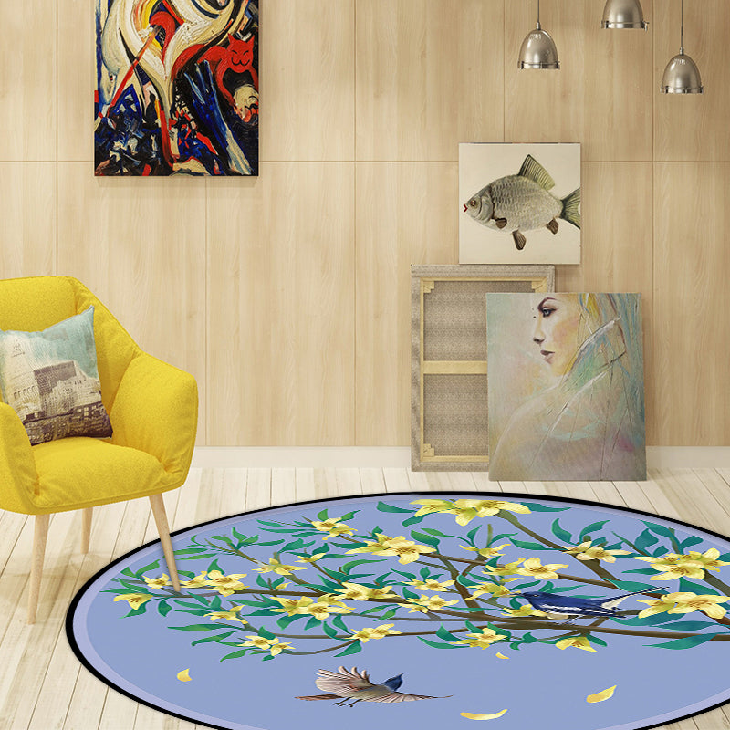 Unique Floral Pattern Rug with Bird and Leaf Purple and Yellow Oriental Rug Polyester Washable Anti-Slip Backing Area Rug for Bedroom Clearhalo 'Area Rug' 'Rug' 1610631