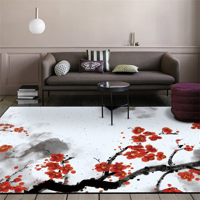 Red and White Oriental Rug Polyester Ink Wash Painting Pattern Rug Washable Non-Slip Backing Carpet for Bedroom - Red - Clearhalo - 'Area Rug' - 'Rug' - 1610638