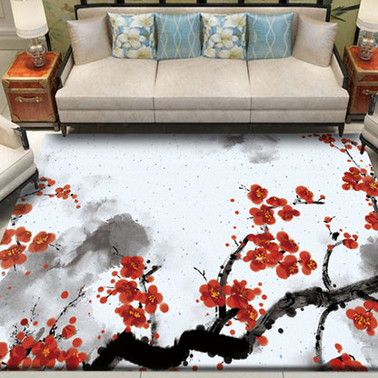 Red and White Oriental Rug Polyester Ink Wash Painting Pattern Rug Washable Non-Slip Backing Carpet for Bedroom - Clearhalo - 'Area Rug' - 'Rug' - 1610639