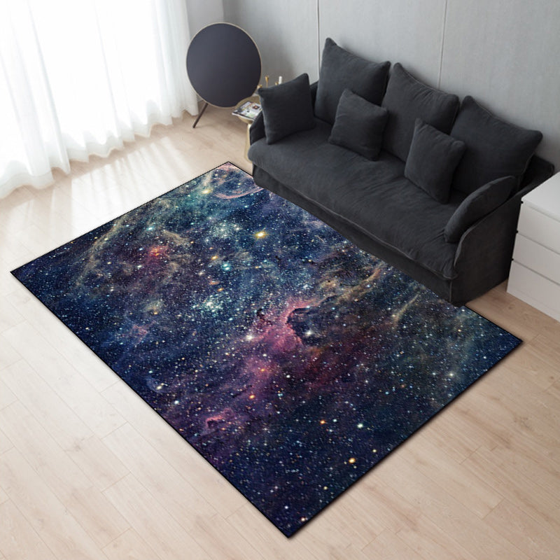 Modern Living Room Rug in Blue Outer Space Galaxy Print Rug Polyester Non-Slip Backing Area Rug - Dark Blue - Clearhalo - 'Area Rug' - 'Modern' - 'Rugs' - Rug' - 1610678