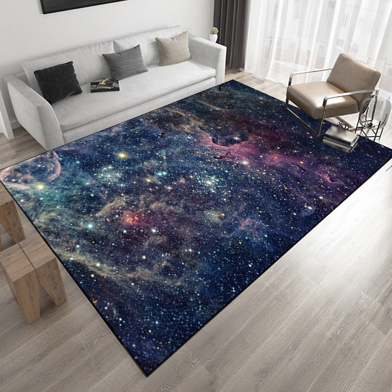 Modern Living Room Rug in Blue Outer Space Galaxy Print Rug Polyester Non-Slip Backing Area Rug - Clearhalo - 'Area Rug' - 'Modern' - 'Rugs' - Rug' - 1610679