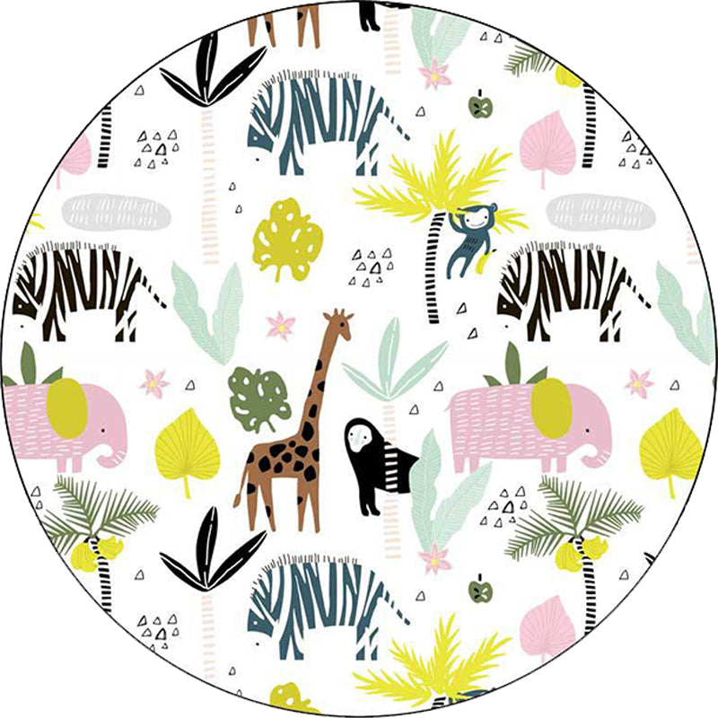 White Child's Room Rug Kids Animal Giraffe Zebra Elephant Pattern Area Rug Polyester Anti-Slip Backing Carpet Clearhalo 'Area Rug' 'Rug' 1610768