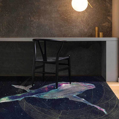 Kids Bedroom Rug in Black Outer Space Star Whale Print Rug Polyester Anti-Slip Backing Washable Area Rug - Black - Clearhalo - 'Area Rug' - 'Rug' - 1610782