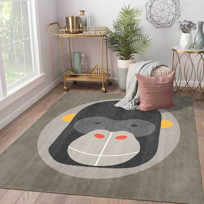 Casual Kids Rug in Grey Animal Orangutan Pattern Rug Polyester Stain-Resistant Carpet for Nursery