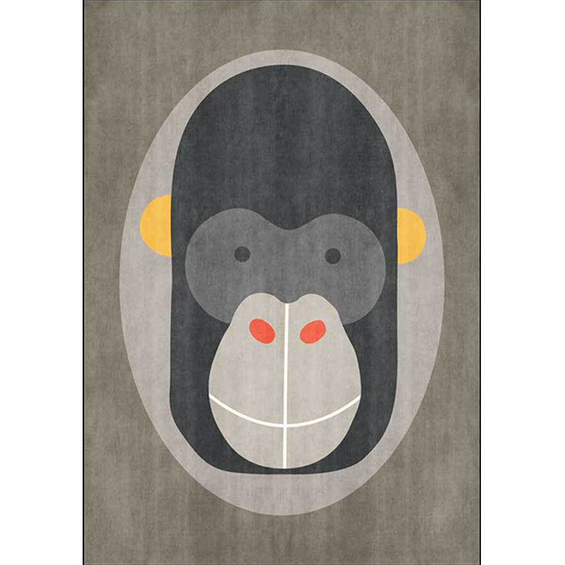 Casual Kids Rug in Grey Animal Orangutan Pattern Rug Polyester Stain-Resistant Carpet for Nursery