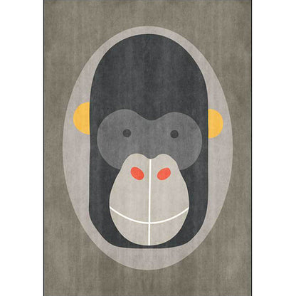 Casual Kids Rug in Grey Animal Orangutan Pattern Rug Polyester Stain-Resistant Carpet for Nursery