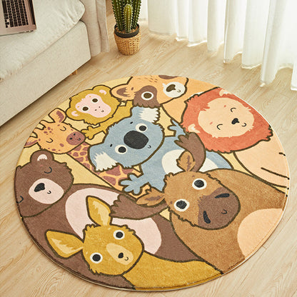 Kids Cartoon Animals Pattern Rug Yellow Polyester Rug Washable Anti-Slip Backing Area Rug for Home Decoration - Yellow - Clearhalo - 'Area Rug' - 'Rug' - 1612063