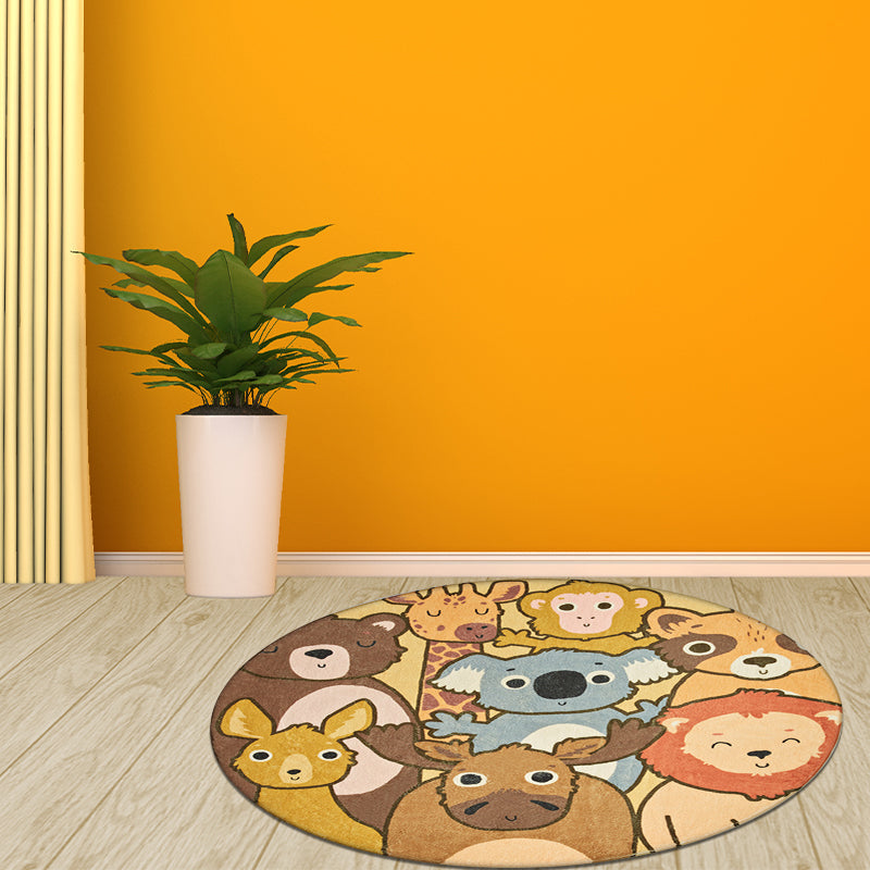 Kids Cartoon Animals Pattern Rug Yellow Polyester Rug Washable Anti-Slip Backing Area Rug for Home Decoration - Clearhalo - 'Area Rug' - 'Rug' - 1612064