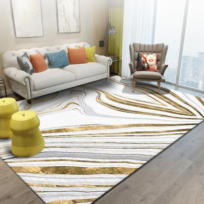 Modern Living Room Rug in White and Gold Abstract Swirl Line Print Rug Polyester Machine Washable Area Rug Gold Clearhalo 'Area Rug' 'Modern' 'Rugs' Rug' 1612325