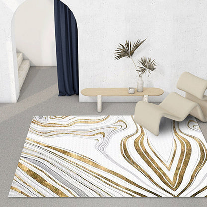Modern Living Room Rug in White and Gold Abstract Swirl Line Print Rug Polyester Machine Washable Area Rug Clearhalo 'Area Rug' 'Modern' 'Rugs' Rug' 1612326