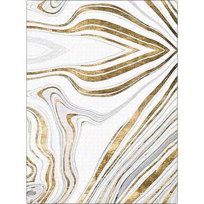 Modern Living Room Rug in White and Gold Abstract Swirl Line Print Rug Polyester Machine Washable Area Rug Clearhalo 'Area Rug' 'Modern' 'Rugs' Rug' 1612327