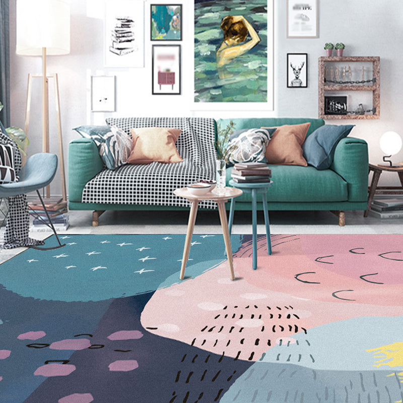 Novelty Living Room Rug in Pink and Blue Colorblock Print Rug Polyester Machine Washable Area Rug - view 2